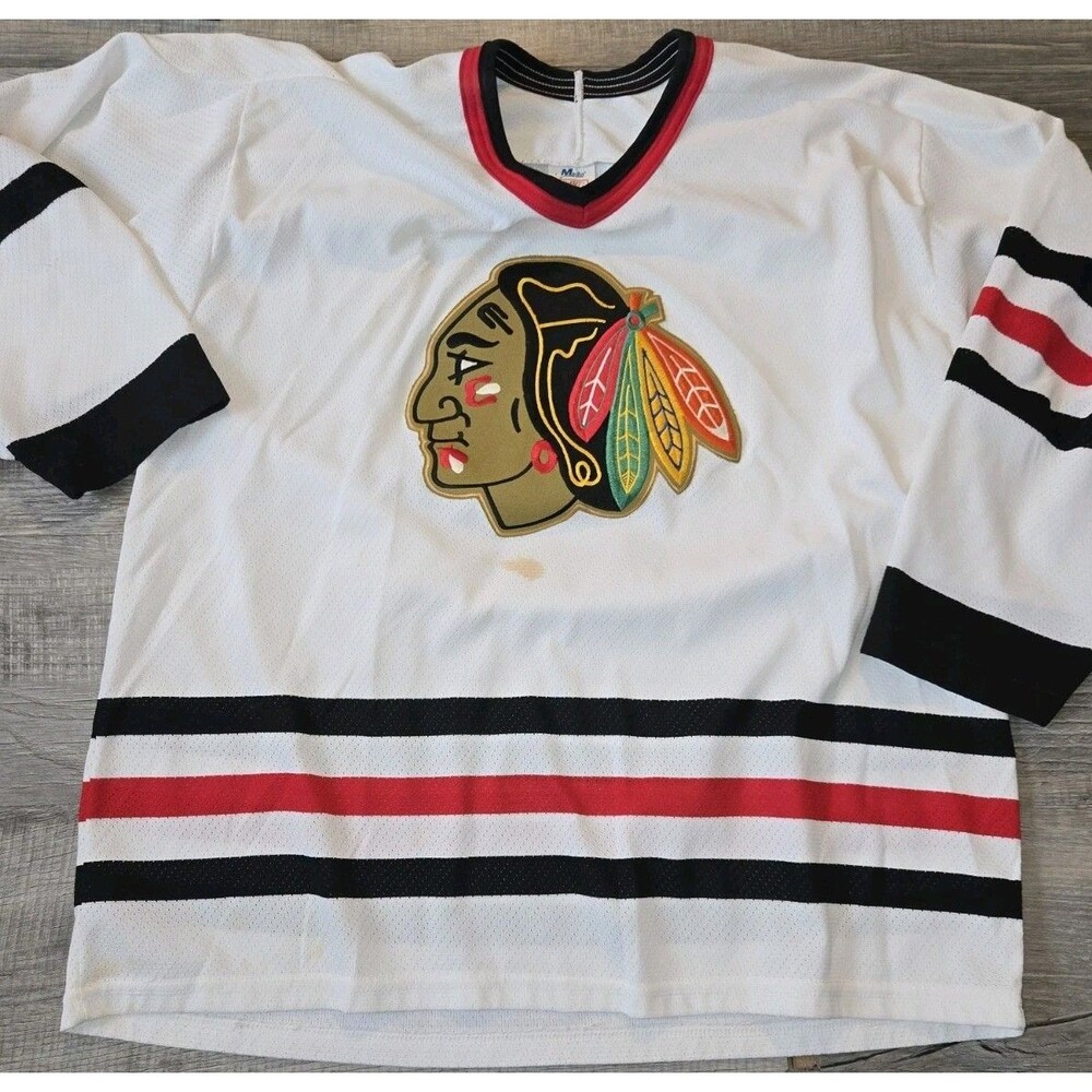 Vintage CCM Maska Chicago Blackhawks NHL Hockey Jersey Men's Size Large White